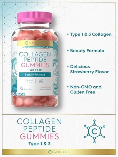 Multi Collagen Peptides Powder for Women and Men Instant Dissolving Grass Fed Hydrolyzed Drink Mix for Beautiful Hair Skin and Nails & Hyaluronic Acid Vitamin C | Strawberry Flavor