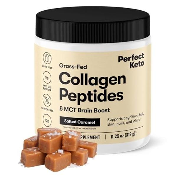 Perfect Keto Collagen Peptides Protein Powder with MCT Oil, Hydrolyzed Collagen, Type I & III Supplement, Gluten Free Grass Fed, Low Carb, Keto Coffee Creamer, Collagen for Women &