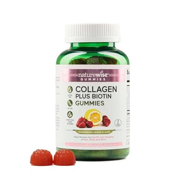 NatureWise Collagen Gummies - Hydrolyzed Collagen Gummies - Type 1 & 3 Peptides for Women + Biotin, Vitamin C, E, & Zinc for Hair Skin and Nails Support - 60 Count[1-Month Supply]