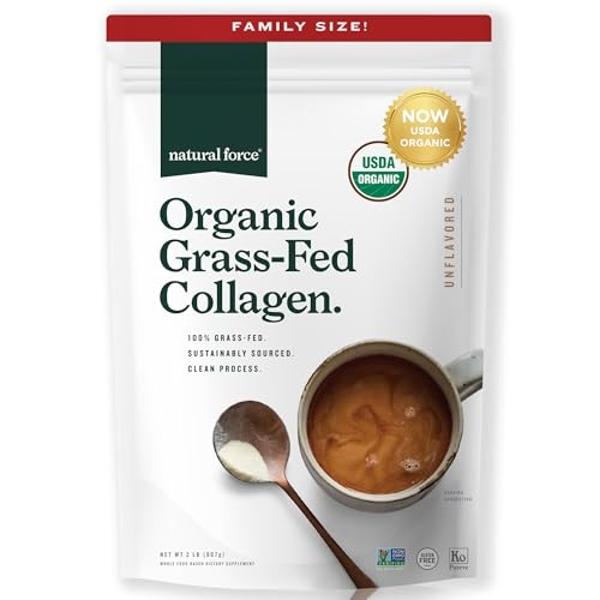 Natural Force Organic Clean Collagen Peptides Powder - USDA Certified Organic & Non-GMO, Keto & Paleo Certified - Hydrolyzed Type I & III Protein Powder with Essential Amino Acids 