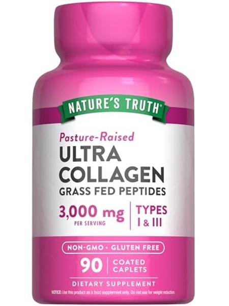 Nature's Truth Collagen Peptides | 90 Caplets | Type 1 and 3 with Vitamin C | Grass Fed, Non-GMO & Gluten Free Supplement