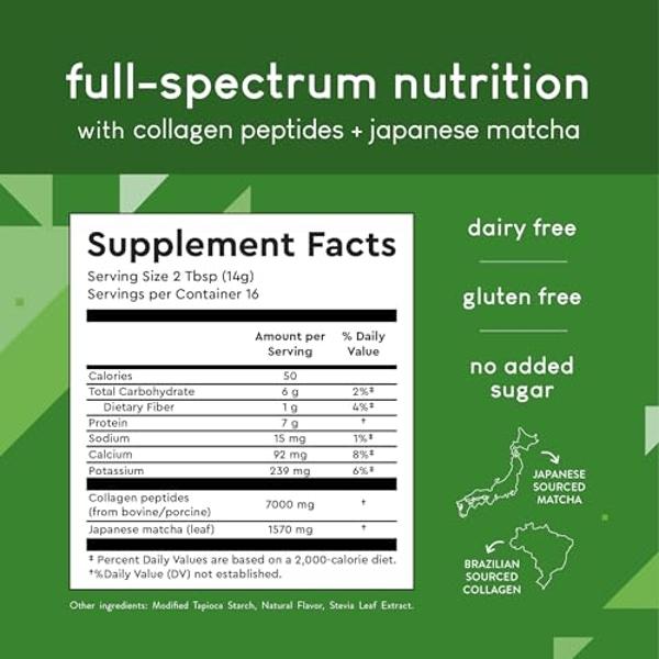 360 Nutrition Matcha Hydrolyzed Collagen Peptides Powder, Japanese Matcha Green Tea for Gut Health, Joint Support, Energy, Hair Skin & Nails, Gluten Free, Keto Friendly, Paleo, Non