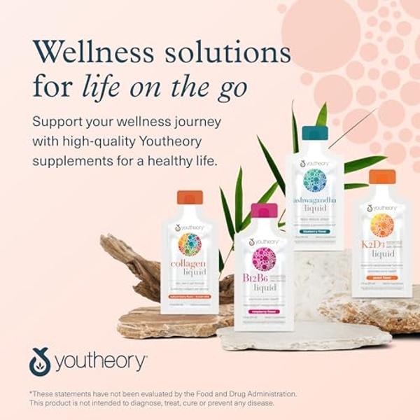Youtheory Collagen Liquid - 5,000 mg Hydrolyzed Collagen - for Hair, Skin & Nails* - Sugar, Dairy & Soy Free - Berry Flavor - 12 Single Serving Packets