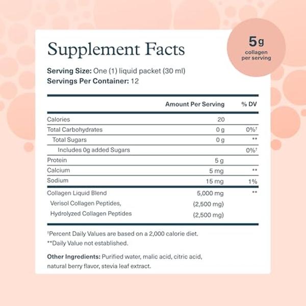Youtheory Collagen Liquid - 5,000 mg Hydrolyzed Collagen - for Hair, Skin & Nails* - Sugar, Dairy & Soy Free - Berry Flavor - 12 Single Serving Packets