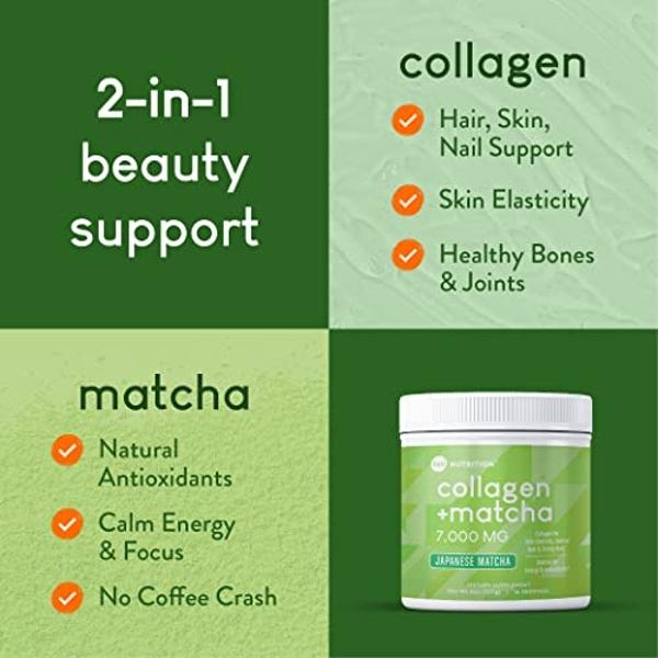 360 Nutrition Matcha Hydrolyzed Collagen Peptides Powder, Japanese Matcha Green Tea for Gut Health, Joint Support, Energy, Hair Skin & Nails, Gluten Free, Keto Friendly, Paleo, Non
