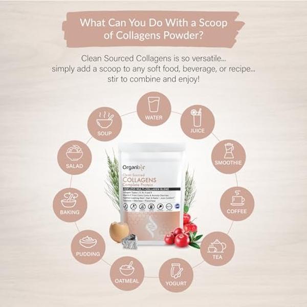 Organixx Collagen Peptides Powder with Vitamin C, Types I, II, III, V, X Hydrolyzed Collagen, Hair, Nail, Skin, Bone & Joint Health, Aging Support, Clean Sourced, Gluten Free, Unfl