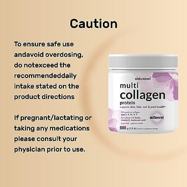 Multi Collagen Protein Powder 600g - 5 Types (I, II, III, V, X) Grass-Fed & Pasture-Raised | with Biotin 5000mcg, Vitamin C & Hyaluronic Acid | Keto, Paleo, Unflavored (54 Servings