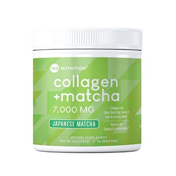 360 Nutrition Matcha Hydrolyzed Collagen Peptides Powder, Japanese Matcha Green Tea for Gut Health, Joint Support, Energy, Hair Skin & Nails, Gluten Free, Keto Friendly, Paleo, Non