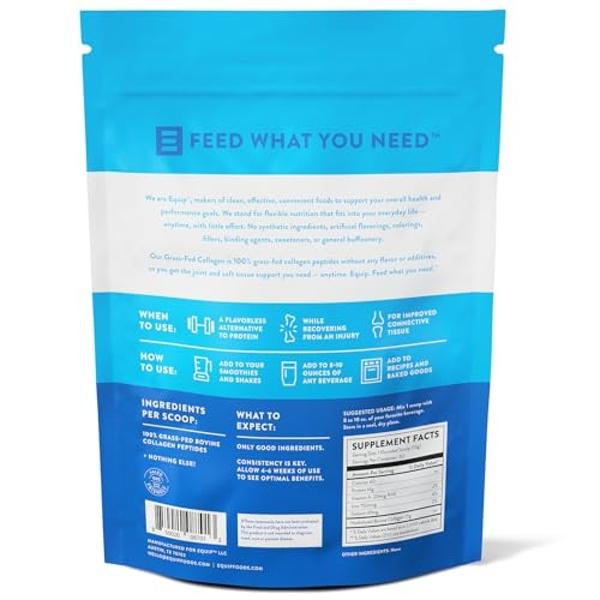 Equip Foods Grass Fed Collagen Powder | Hydrolyzed Bovine Collagen Peptides with Amino Acids | Prime Beef Collagen for Healthy Joints, Skin & Nails | Non-GMO, Paleo Friendly | 30 S
