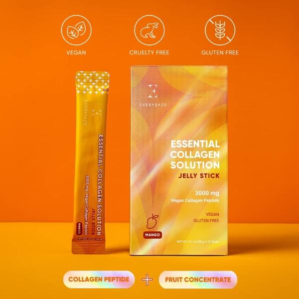 EVERYDAZE Essential Collagen Solution Jelly Stick | Vegan Collagen Peptide | Mango | 10 Packs | Hair, Skin, Nails, Beauty, Bone | Vitamins, Minerals, Antioxidants for Men & Women