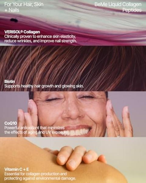 BeMe BeRadiant Liquid Collagen Peptide for Hair, Skin & Nails with 2X Faster Absorption – Clinically Tested – 2500mg Verisol® Hydrolyzed Collagen Supplements for Women with Biotin,