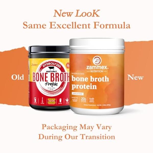Zammex Pure Grass Fed Beef Bone Broth Protein Powder,20g Protein, Hydrolyzed Collagen Supplement for Healthy Skin,Nails,Hair,Joints, Non-GMO,Gluten Free,Paleo & Keto Friendly, Grea