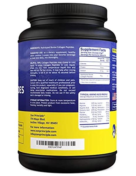 Zen Principle Grass-Fed Collagen Peptides 3 lb. Custom Anti-Aging Hydrolyzed Protein Powder for Healthy Hair, Skin, Joints & Nails. Paleo and Keto Friendly, GMO and Gluten Free, Pa