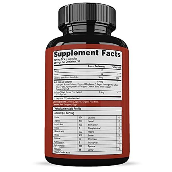 Wholesome Wellness Super-Absorb Multi Collagen Pills (Type I II III V X) Organic Herbs & Bioperine - Hair, Skin, Nails, Joints - Hydrolyzed Peptides Protein Supplement for Women & 