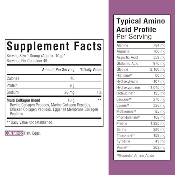 Vitalibre Multi Collagen Peptides Powder Type I II III V X, Hydrolyzed Collagen Protein for Women and Men, Skin, Hair, Nails, Unflavored, Non-GMO, Keto & GF, Zero Sugar, 45 Serving