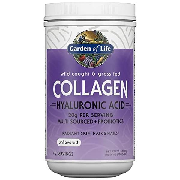 Garden of Life Marine & Grass-Fed Collagen Peptides Powder Supplement (Type I, III) with Probiotics, BCAAs & Hyaluronic Acid for Radiant Hair, Skin & Nails – Unflavored, 20g per Se