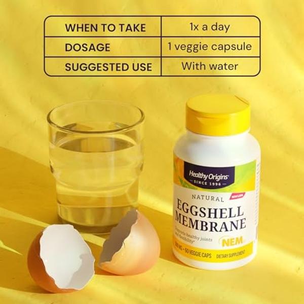 Healthy Origins Eggshell Membrane 500 mg (NEM, Non-GMO, Gluten Free, Joint Support), 30 Veggie Caps
