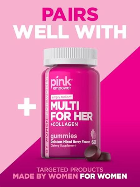 PINK Hair Skin Nails Gummies | 60 Count | Plus Collagen & Biotin | Non-GMO & Gluten Free Vitamins for Women | Strawberry Flavor