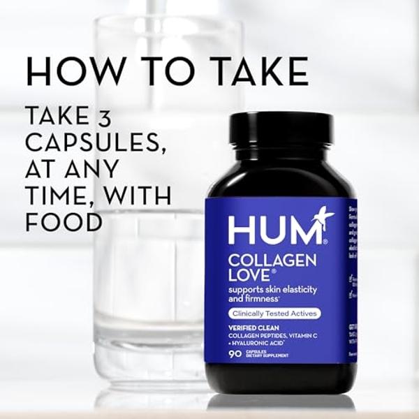 HUM Collagen Love Skin Supplement - Collagen Peptides w/Hyaluronic Acid & Vitamin C, Supports Firm Skin & Helps Minimize Signs of Aging - Skin Supplements for Women and Men (90-Cou