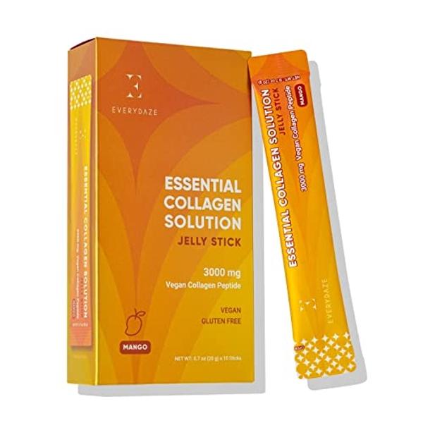 EVERYDAZE Essential Collagen Solution Jelly Stick | Vegan Collagen Peptide | Mango | 10 Packs | Hair, Skin, Nails, Beauty, Bone | Vitamins, Minerals, Antioxidants for Men & Women