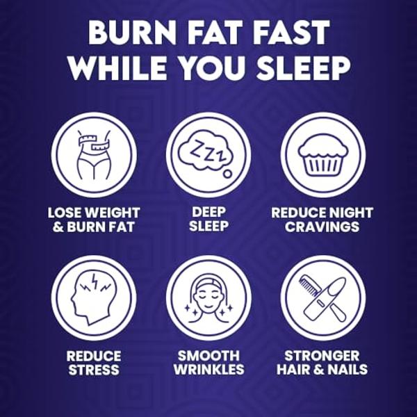 Night Collagen Burn, Nighttime Fat Burner & Weight Loss Support, Natural Deep Sleep SuperLatte, Appetite Suppressant, Skin, Hair, Nails & Joints Support, Superboost 30 Servings