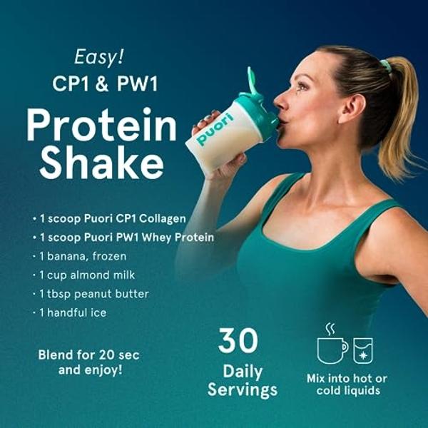 Puori - CP1 Pure Collagen Peptides Powder - Hair, Skin, Nails - Joint, Bones Support - Hydrolyzed Protein, Unflavored, 30 Servings