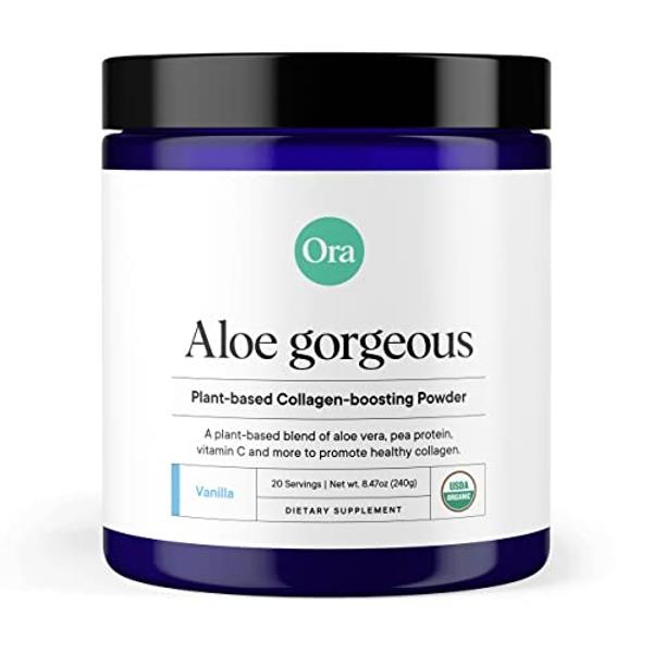 Ora Organic Vegan Collagen-Boosting Powder for Women and Men - Hair, Skin, & Nails Support - Bamboo Silica, Plant-Based Protein, Organic Vitamin C, Aloe Vera - Vanilla Flavor, 20 S