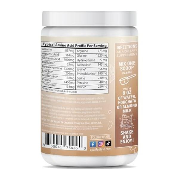 ABOUT YOUR COLLAGEN Peptide Energy Collagen Powder Hair, Nail, Skin, Type I & III,Caffeine for Energy, Vitamin C, Biotin, Hyaluronic Acid, Zero Sugar – 8.92 oz (Horchata)
