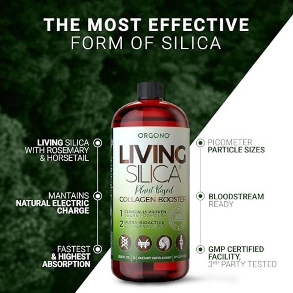 Orgono Living Silica Plant-Based Collagen Booster | Horsetail Extract & Rosemary | Supports Collagen & Elastin for Joint & Bone Health, Glowing Skin, Strong Hair & Nails | 33.85 Fl
