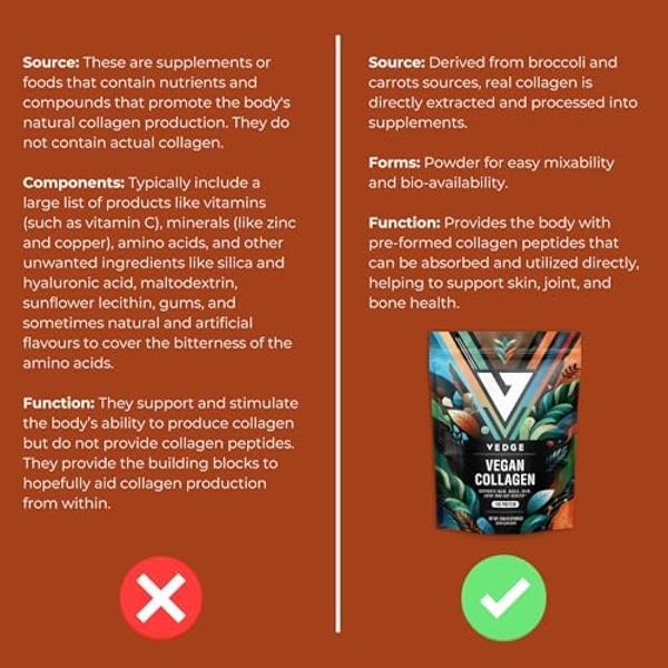 vedge Vegan Collagen Powder - Plant-Based Collagen Supplements for Hair, Skin, Nails, Joint & Gut Health - 0.47oz Collagen Peptides & 0.35oz Protein/Serving - 8.8oz Pack