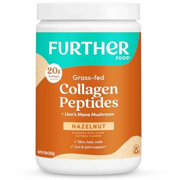 Further Food Hazelnut Collagen Peptides Powder with Lion’s Mane Mushroom, Grass-Fed Hydrolyzed Type 1 & 3 Protein, Gut Health + Joint, Hair, Skin, Nails, Paleo Keto Sugar-Free 9.88
