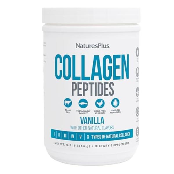 Natures Plus Collagen Peptides, Vanilla - 0.8 lb Powder - Hair, Skin, Nail & Joint Health, Immune System Support - Non-GMO, Gluten Free - 14 Servings
