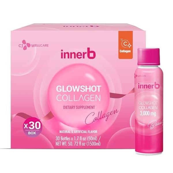 CJ Wellcare Innerb Glowshot Collagen (50.7 fl oz, 30 Servings) - Marine Liquid Collagen for Women, 3,000mg Collagen Peptides, Collagen Shots for High Absorption, Hair, Skin & Nails