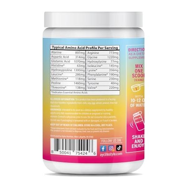 ABOUT YOUR COLLAGEN Peptide Energy Collagen Powder Hair, Nail, Skin, Type I & III,Caffeine for Energy, Vitamin C, Biotin, Hyaluronic Acid, Zero Sugar – 8.92 oz (Strawberry Banana)
