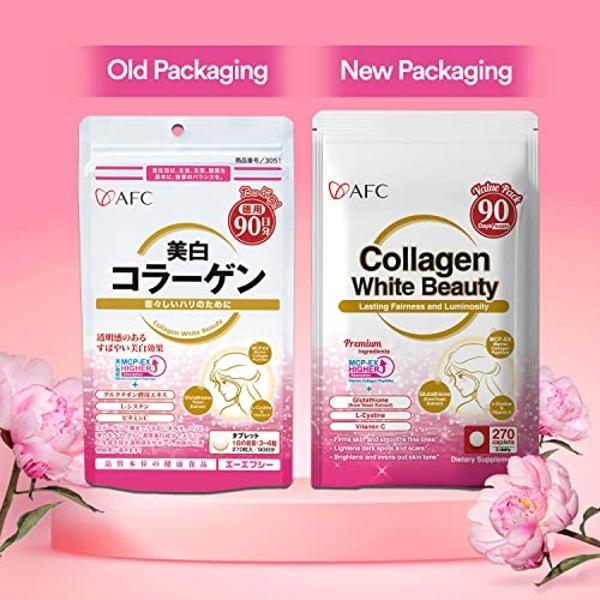 AFC Japan Collagen White Beauty with Marine Collagen Peptide, Glutathione, L-Cystine - 1.5X Better Absorption Than Other Collagen – Supports Skin Firmness & Radiance– 90 Days Suppl