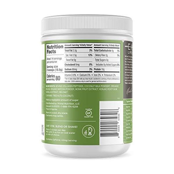 Primal Kitchen Matcha Collagen Keto Latte Powder, Sugar-Free Collagen Peptides, 9.33 Ounces