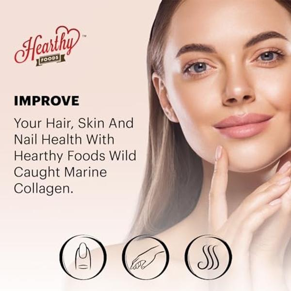 HEARTHY FOODS Marine Collagen Powder 16 Oz - Sourced from Wild-Caught Fish, Pescatarian Friendly, Keto Certified & Non-GMO Verified - Easy to Mix in Water - 45 Servings