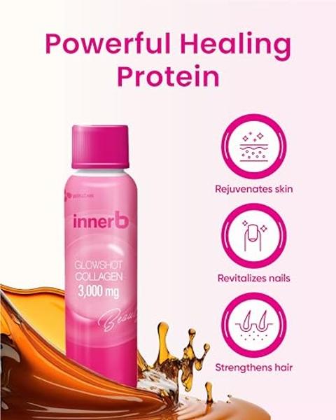 CJ Wellcare Innerb Glowshot Collagen (50.7 fl oz, 30 Servings) - Marine Liquid Collagen for Women, 3,000mg Collagen Peptides, Collagen Shots for High Absorption, Hair, Skin & Nails