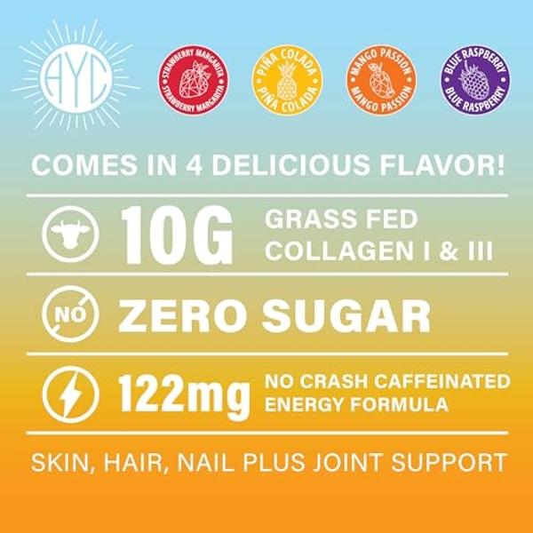 ABOUT YOUR COLLAGEN Peptide Energy Collagen Powder Hair, Nail, Skin, Type I & III,Caffeine for Energy, Vitamin C, Biotin, Hyaluronic Acid, Zero Sugar – 8.92 oz (Peach Bellini)