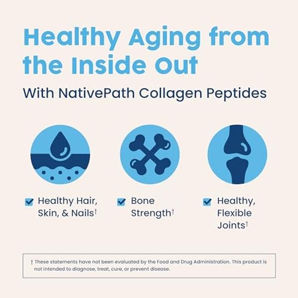 NativePath Collagen Peptides Protein - Hydrolyzed Type 1 & 3 Collagen Powder for Skin, Hair, Nails - 15.9 oz (45 Servings)