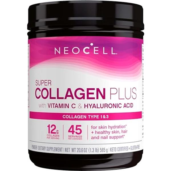 NeoCell Super Collagen Powder, Collagen Plus includes Vitamin C & Hyaluronic Acid, Promotes Healthy Hair, Beautiful Skin, & Nail Support, Collagen Type 1 & 3, 12g Collagen per Serv