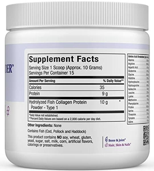Collagen Powder - Collagen Protein Powder - Marine Collagen Powder for Women and Men - Type I Unflavored Fish Collagen Hydrolyzed Collagen Protein - Healthy Hair Growth and Skin Su