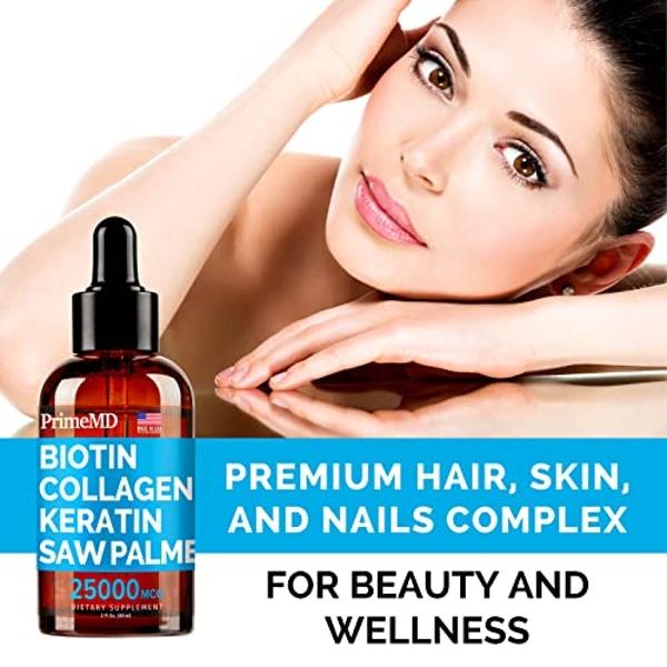 Liquid Collagen Peptides for Women - Serum Complex with Biotin Vitamin, Hydrolyzed Keratin Protein and Saw Palmetto - Comprehensive Formula for Hair, Skin, and Nails Wellness - 2fl