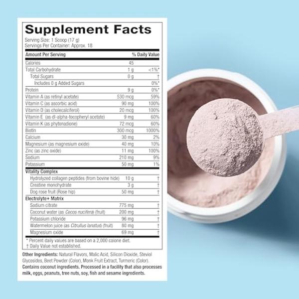 Purely Inspired Collagen and Creatine Powder, Watermelon Strawberry - 10g Collagen & 3g Creatine Builds Lean Muscle - Flavored Drink Mix with Key Electrolytes - Gluten-Free & Zero 