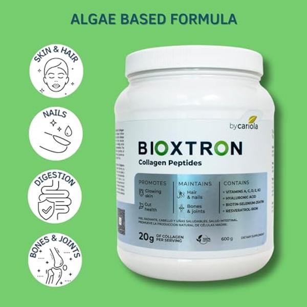 Bioxtron Collagen Peptides Powder - Skin Support, Hair & Nails Support - Stem Cell Renewal Bones & Joinst Support - Type I Collagen - AFA Hyaluronic Acid - 21 Oz
