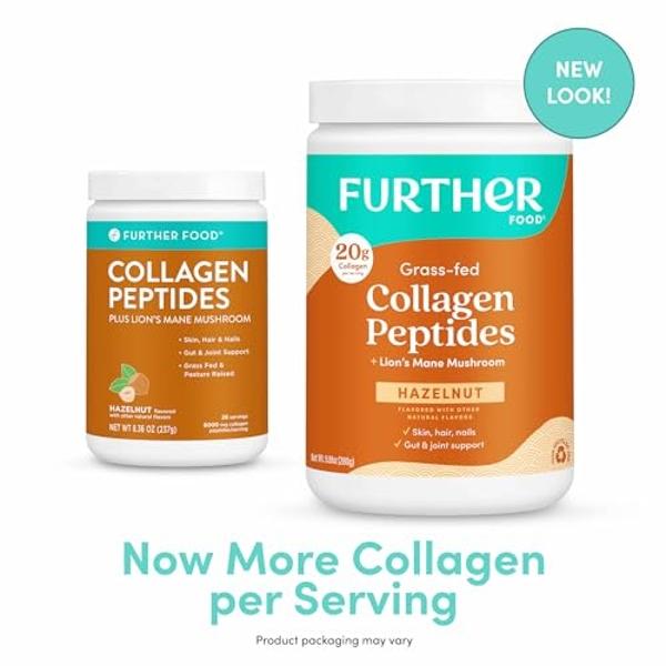Further Food Hazelnut Collagen Peptides Powder with Lion’s Mane Mushroom, Grass-Fed Hydrolyzed Type 1 & 3 Protein, Gut Health + Joint, Hair, Skin, Nails, Paleo Keto Sugar-Free 9.88