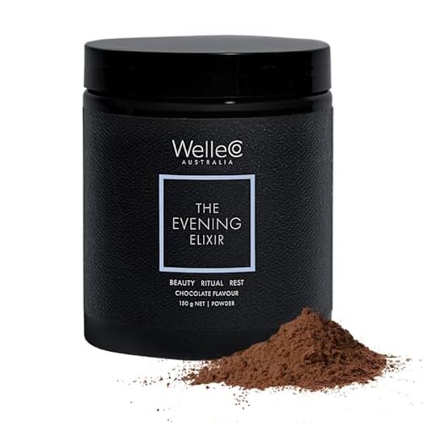 WelleCo The Evening Elixir Skin Care Vitamin C Hot Chocolate Beauty Drink Mix with Niacin, Lemon Balm, and Magnesium for Sleep, Collagen Formation, Gluten Free, Vegan, Dairy Free, 