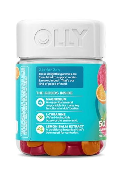 OLLY Kids Chillax Gummies, L-Theanine, Magnesium, Lemon Balm, Chewable Supplement, Sherbet Flavor with Other Natural Flavor - 50 Count