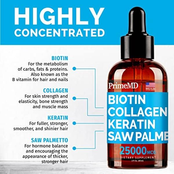 Liquid Collagen Peptides for Women - Serum Complex with Biotin Vitamin, Hydrolyzed Keratin Protein and Saw Palmetto - Comprehensive Formula for Hair, Skin, and Nails Wellness - 2fl