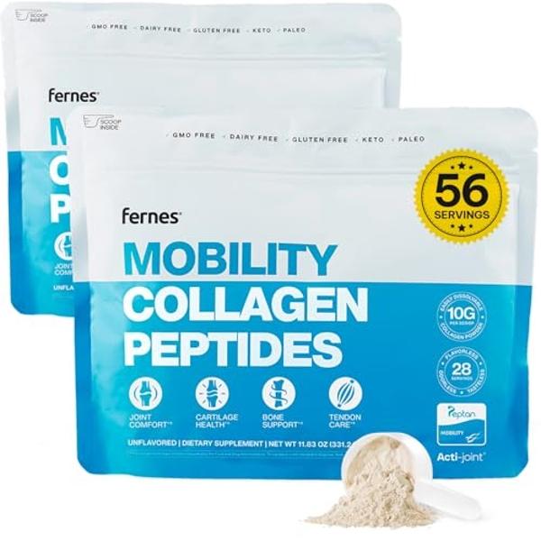 Fernes Mobility Collagen Peptides Powder - Glucosamine, Chondroitin, Hyaluronic Acid & Liposomal Vitamin C Join Bone & Cartilage Support Grass-Fed Type I & III Keto & Paleo 56 Serv